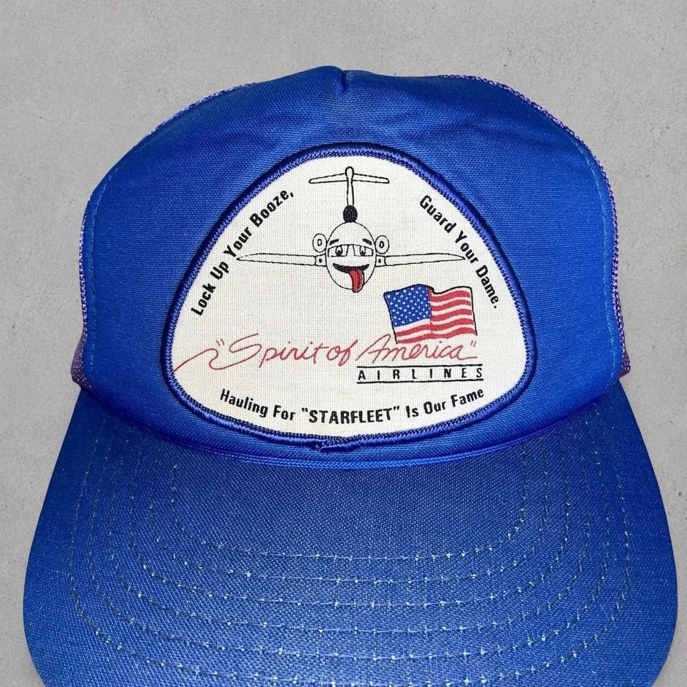 Vintage 'Spirit of America' Airlines Hat Cap Trucker 80s 90s Namark Caps Mesh
